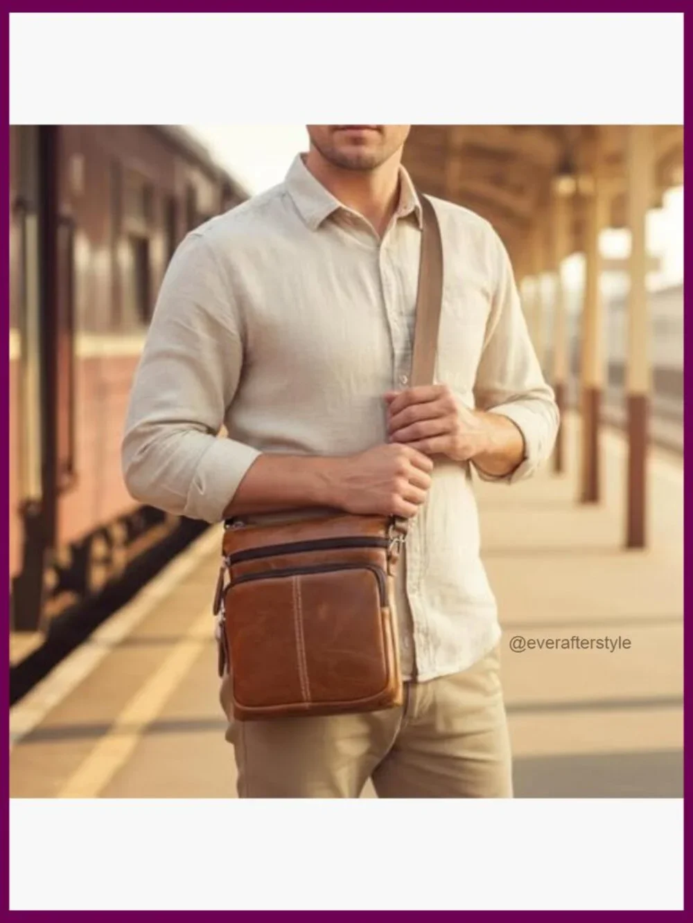 Genuine Leather Crossbody Bag for Men Compact Shoulder Pouch Messenger Purse
